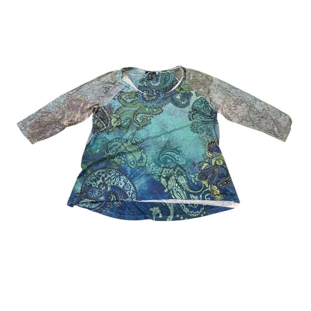 Style & Co. Paisley Scoop-Neck Long Sleeve Top - Teal, Blue & Green Size 2X